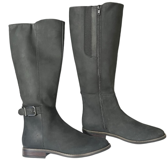 Clarks Camzin Black Leather Block Heel Knee High Boots sz 8.5 - Picture 4 of 15